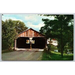 Postcard Vermont Middlebury Pulp Mill Covered Bridge Over Otter Creek c1960s VT